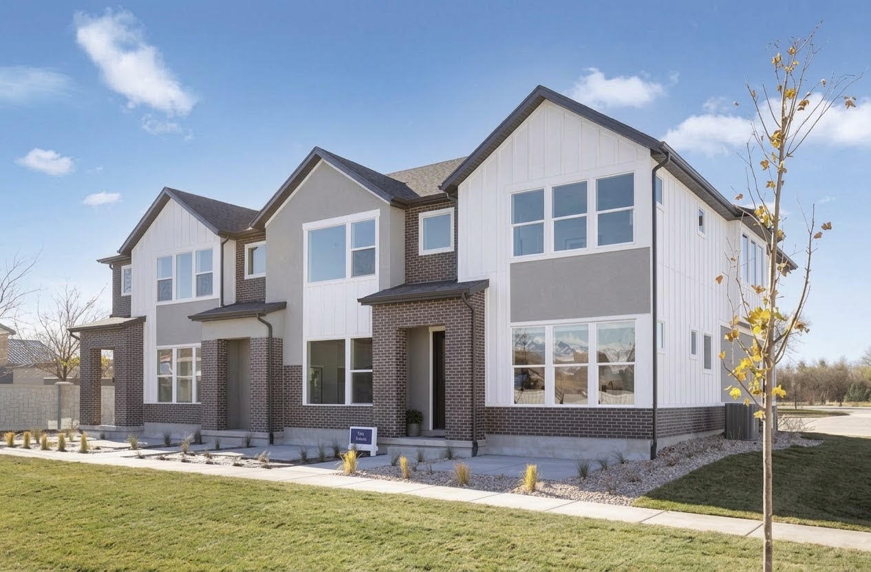Multi-family townhome exterior with trim and windows